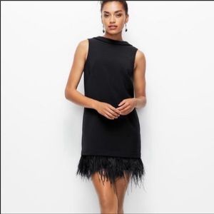 Ann Taylor 60s style low back feather trimmed dress